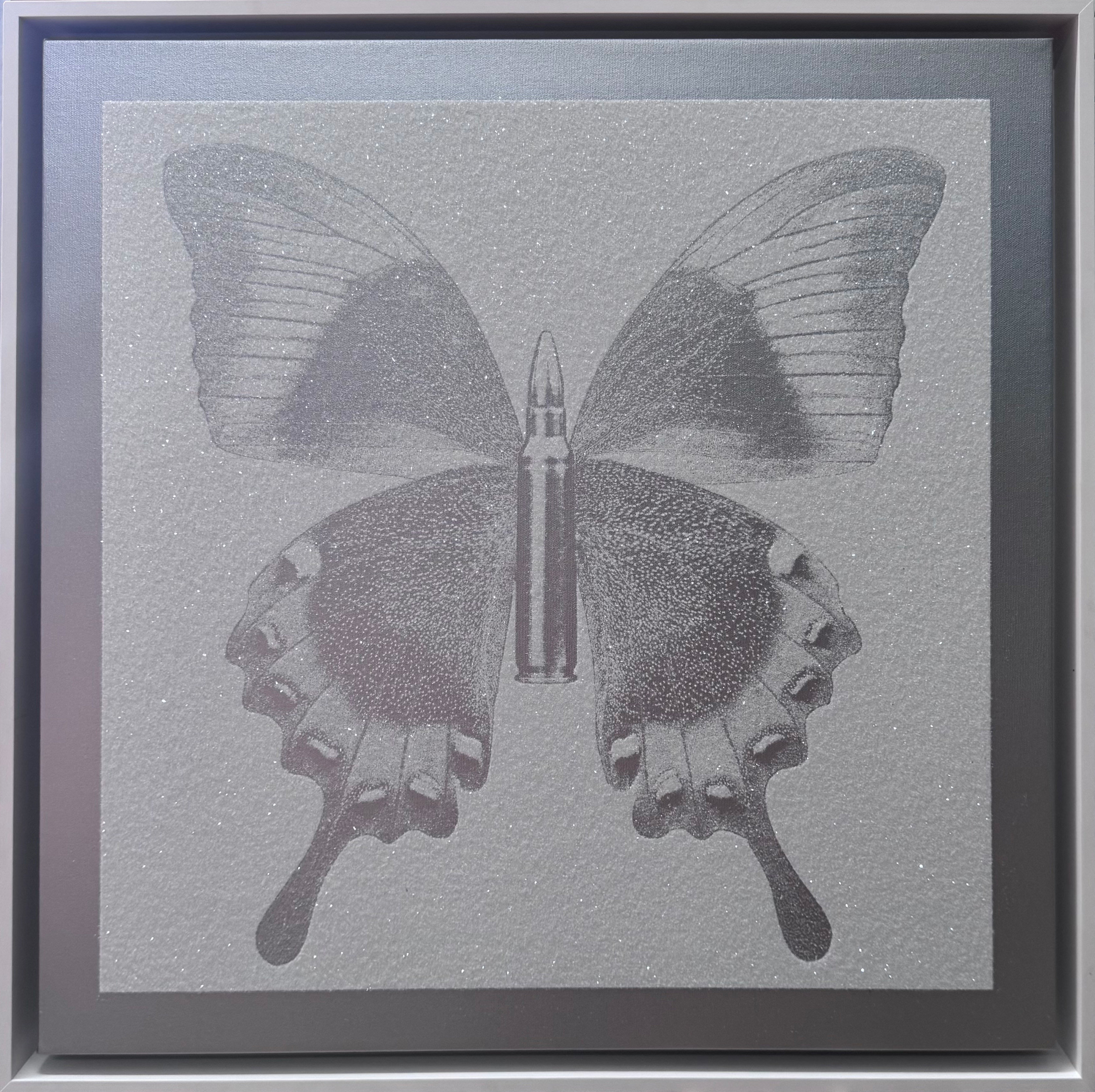 Small Butterflies - Silver on White