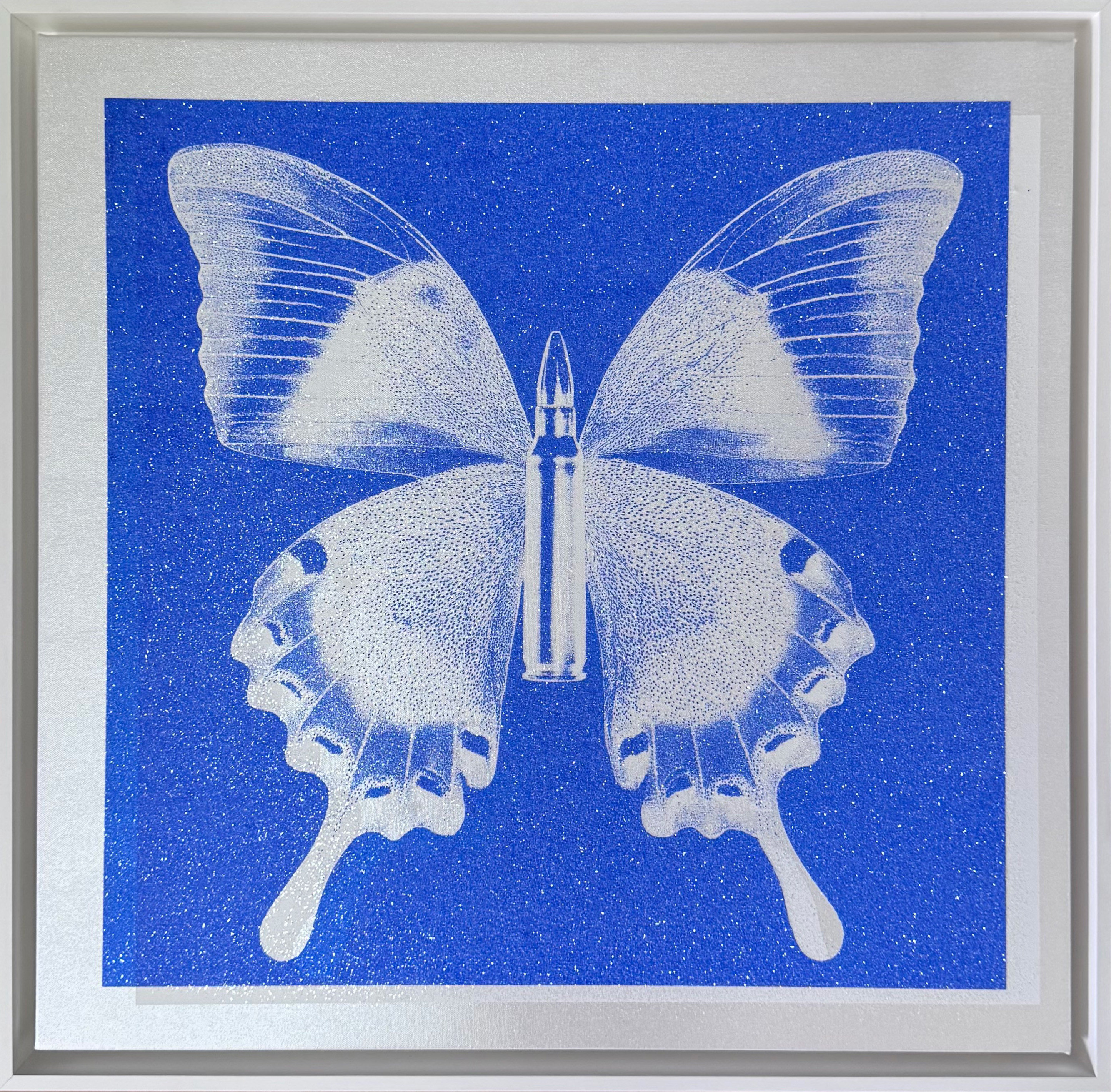 Small Butterflies - Blue/White on Silver
