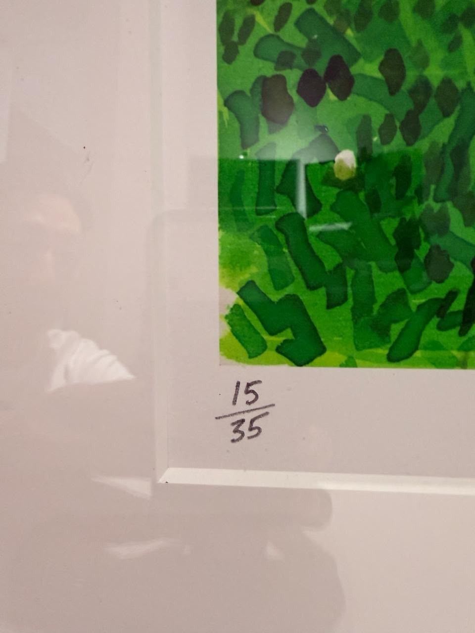 Detail of the lower left margin of David Hockney’s In Front of House Looking South, numbered 15/35.