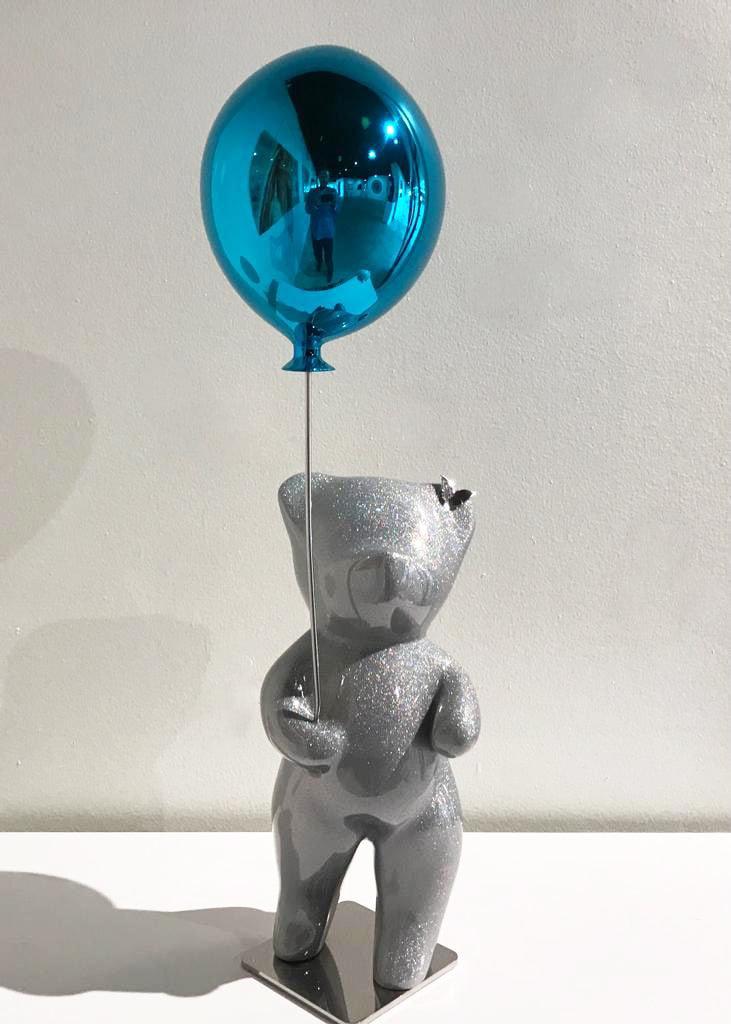 Bubbly Silver Glitter Balloon Turquoise