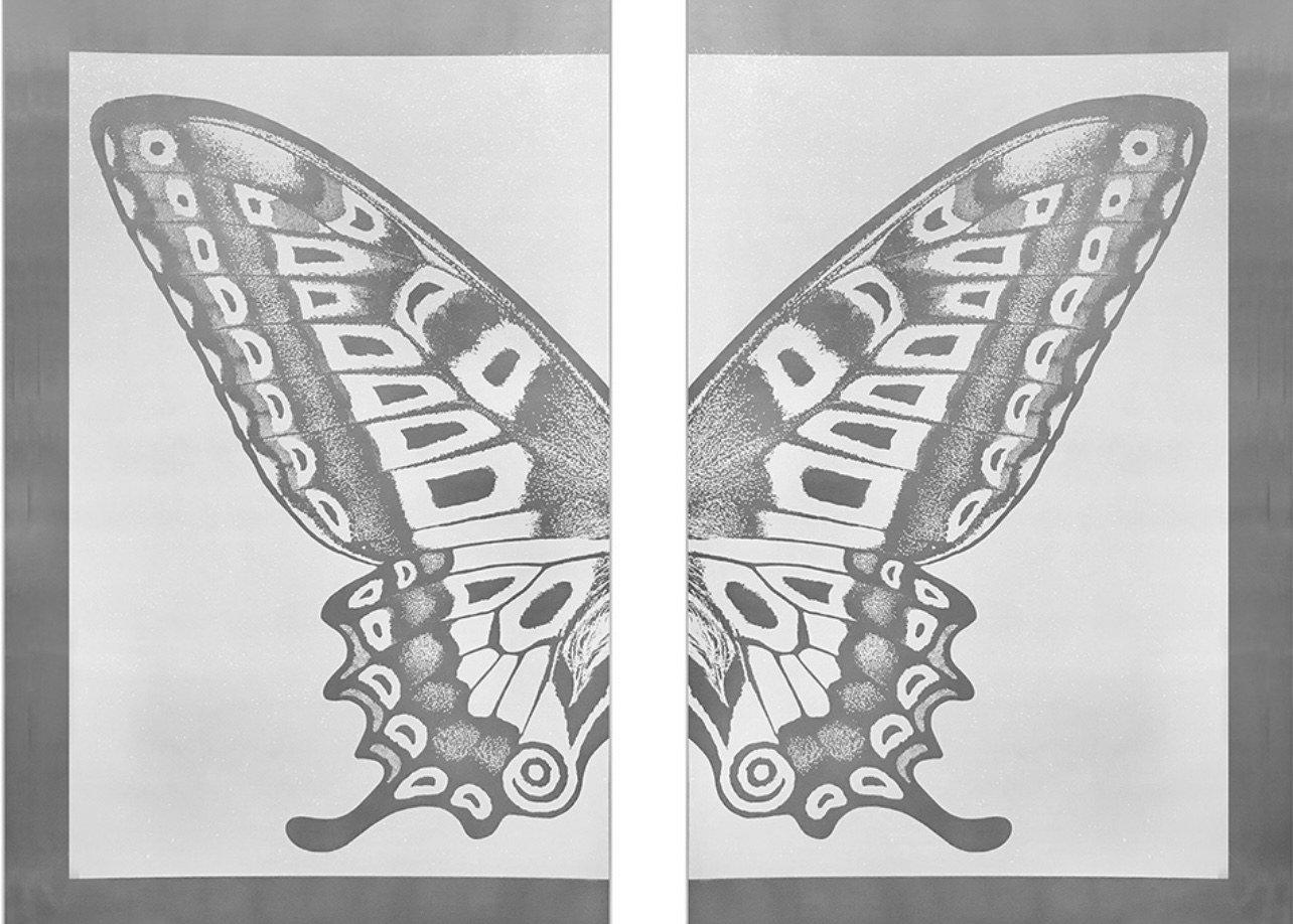 Diptych Silver Butterfly III on White