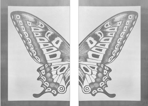 Diptych Silver Butterfly III on White