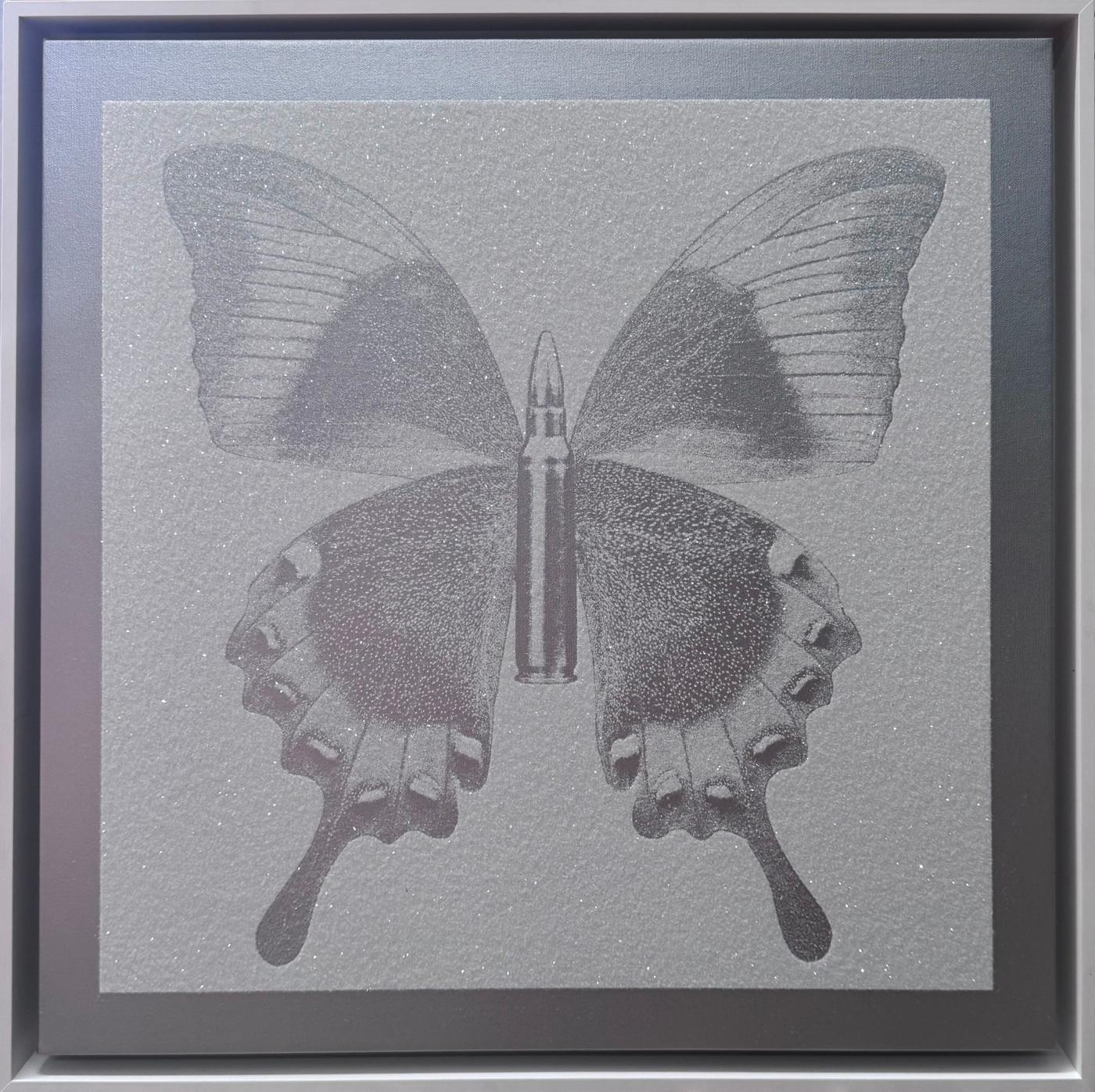 Small Butterflies - Silver on White