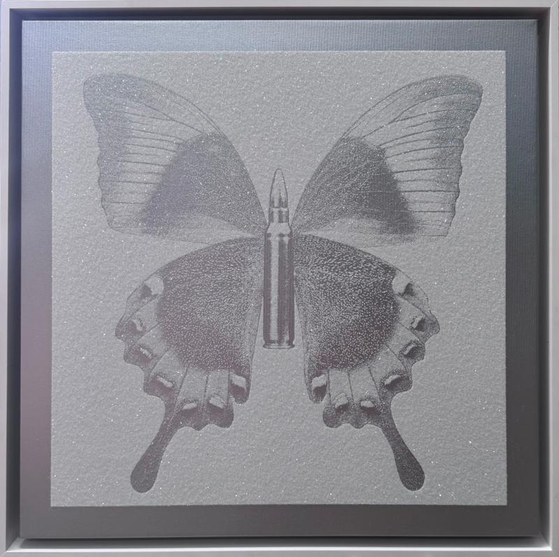 Small Butterflies - Silver on White